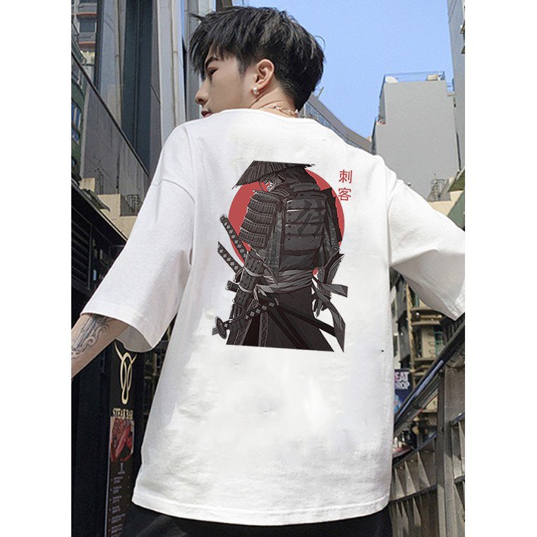 Áo thun tay lỡ nam nữ form rộng họa tiết samurai vải dày mịn 2021T3148