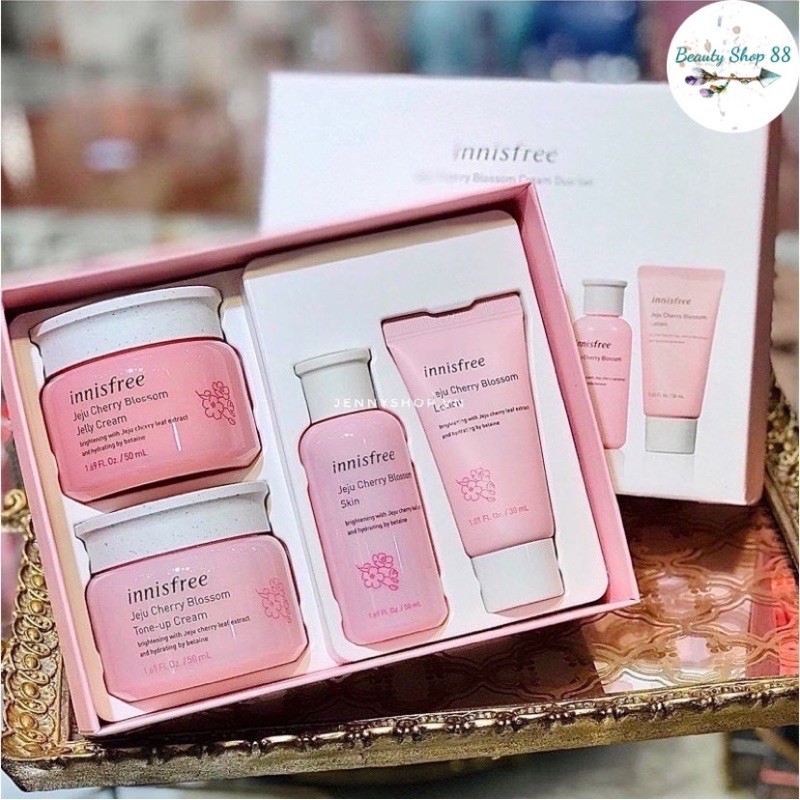 ( CHÍNH HÃNG ) Bộ Dưỡng Trắng Nâng Tone Da Innisfree Jeju Cherry Blossom Cream Duo Set
