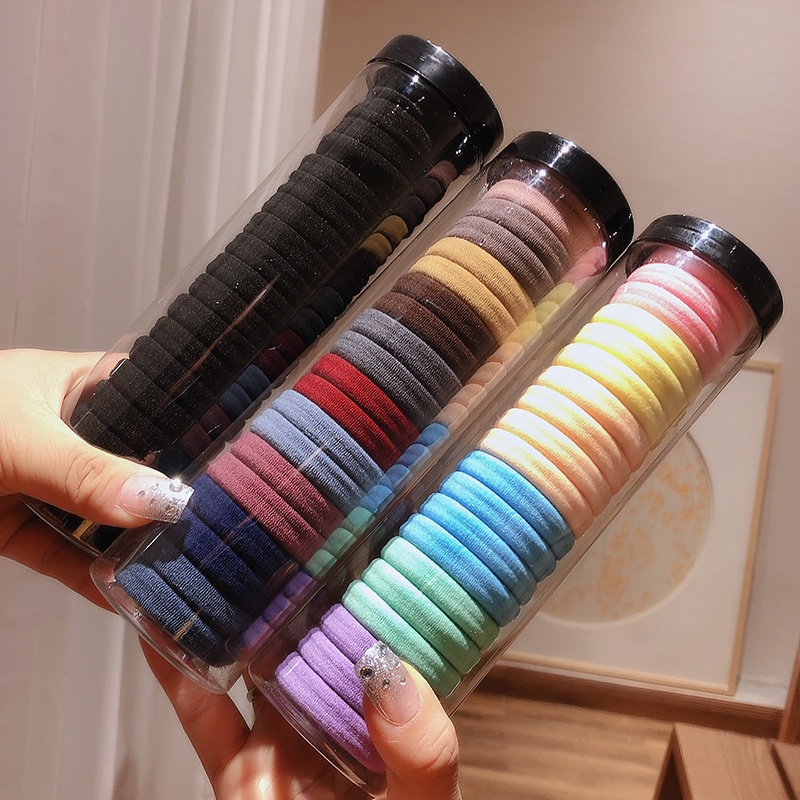 Dây Buộc Tóc Cao Su Co Giãn Không Đường May Màu Trơn Phong Cách Morandi Thời Trang Hàn Quốc