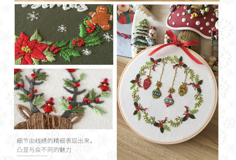 Bộ dụng cụ thêu hình vòng hoa chủ đề Giáng sinh dành cho người mới bắt đầu Có thể dùng để trang trí nhà cửa, quà tặng Christmas pattern embroidery material pack for home decoration, gifts