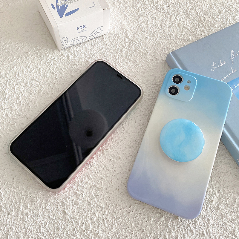 Gradient color powder blue graffiti with bracket, anti-fall phone case For iPhone 12 Pro Max 12Pro 12 Mini iPhone SE2020 11Pro Max 11Pro 11 iX XR XS Max 7 8 Plus Full Coverage case