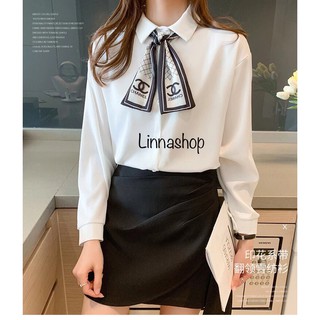 HNT02 Áo sơ mi trắng kèm nơ cài chất siêu đẹp, Áo sơ mi dài tay ( có ảnh thật )