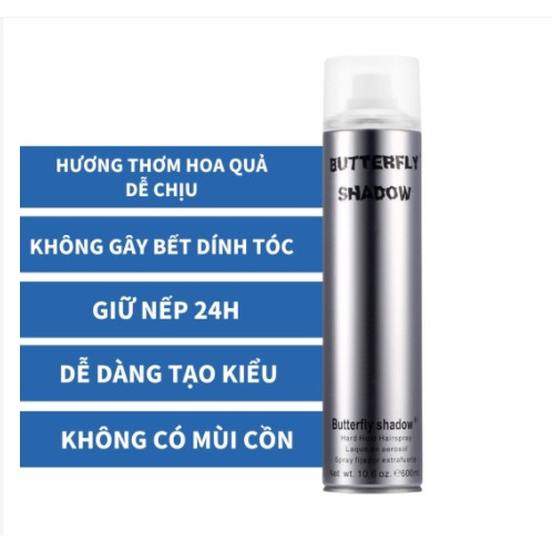 Gôm xịt tóc Butterfly Shadow 150ml 320ml 600ml Chính hãng, Gôm bạc giữ nếp tạo kiểu nam nữ GM01