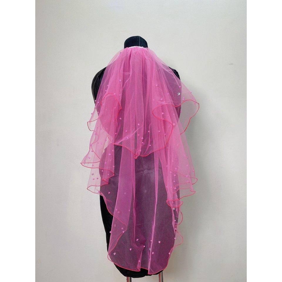 Voan cài tóc cô dâu màu Hồng ngắn ngang lưng phụ kiện cưới cô dâu 2022 Giangpkc  Phụ kiện cưới Giang