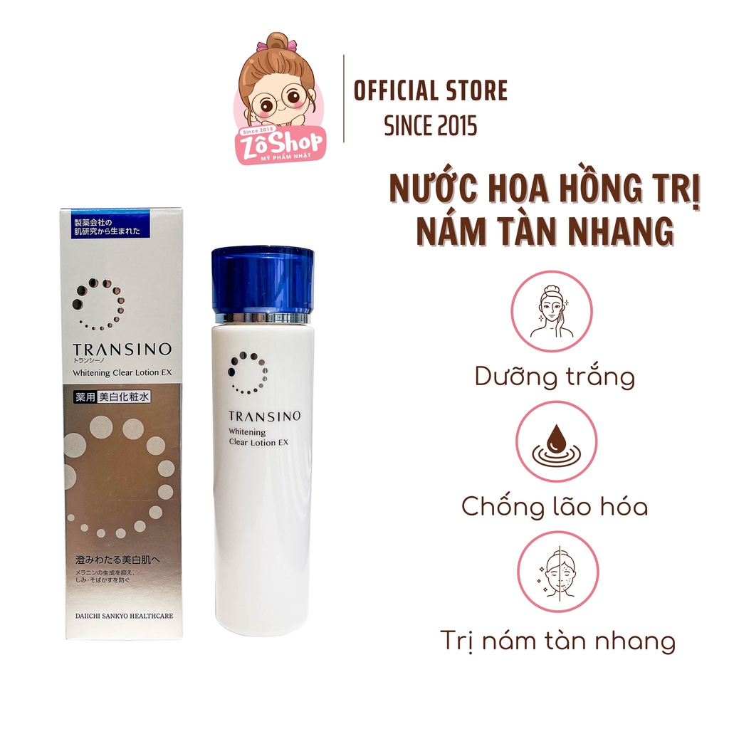 Nước Hoa Hồng Transino Giảm Nám Tàn Nhang, Dưỡng Trắng Căng Bóng, Chống Lão Hóa Transino Whitening Clear Lotion 150ml