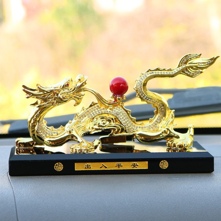 Tượng Rồng Mạ Vàng 24K Nhả Ngọc Trang Trí Phong Thủy Ô Tô