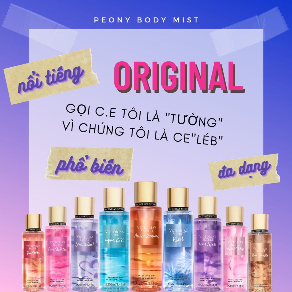 𝐀𝐐𝐔𝐀 𝐊𝐈𝐒𝐒 - Xịt toàn thân body mist Victoria's Secret (250mL)