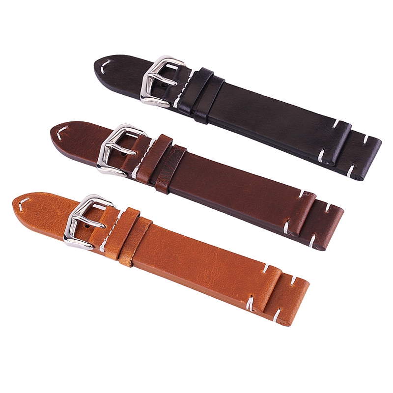 18/19/20/21/22/24 mm Width Size Genuine Leather Retro Oil Wax Watchband Business Wristwatch Strap Accessories