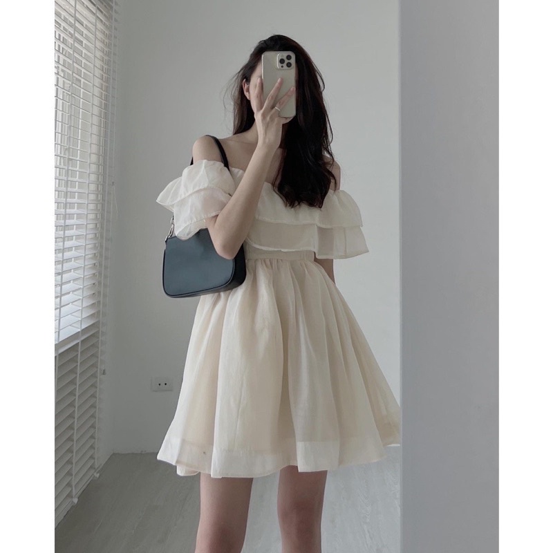 Đầm công chúa trễ vai ulzzang bèo tầng Blapink voan 2 lớp 5 màu xinh xỉu - Xuka Dress