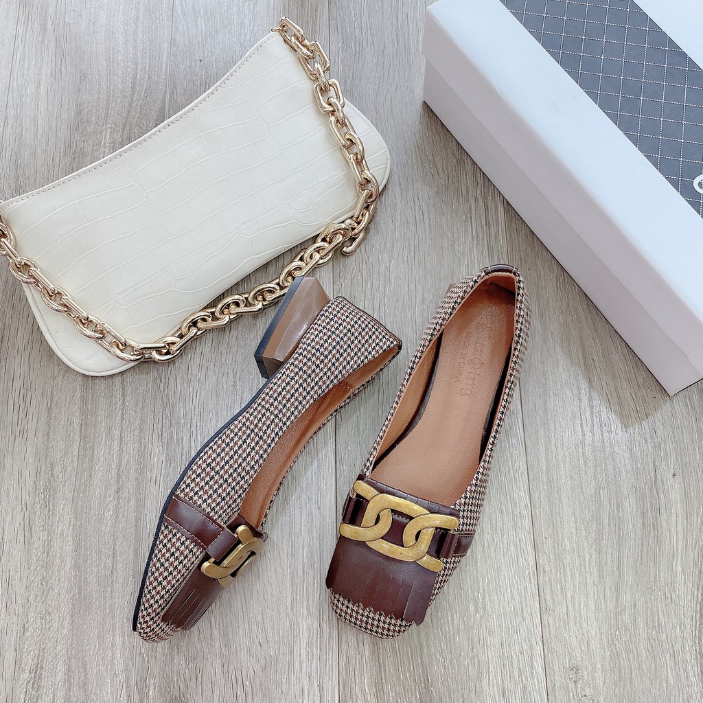 giày bệt kẻ tua rua vintage thời trang cực xinh nhé fullbox hàng qc 0106 | BigBuy360 - bigbuy360.vn