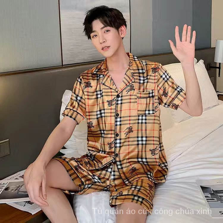 Bộ đồ ngủ vải lụa tay ngắn chất lượng cao thời trang dành cho nam Bp9S