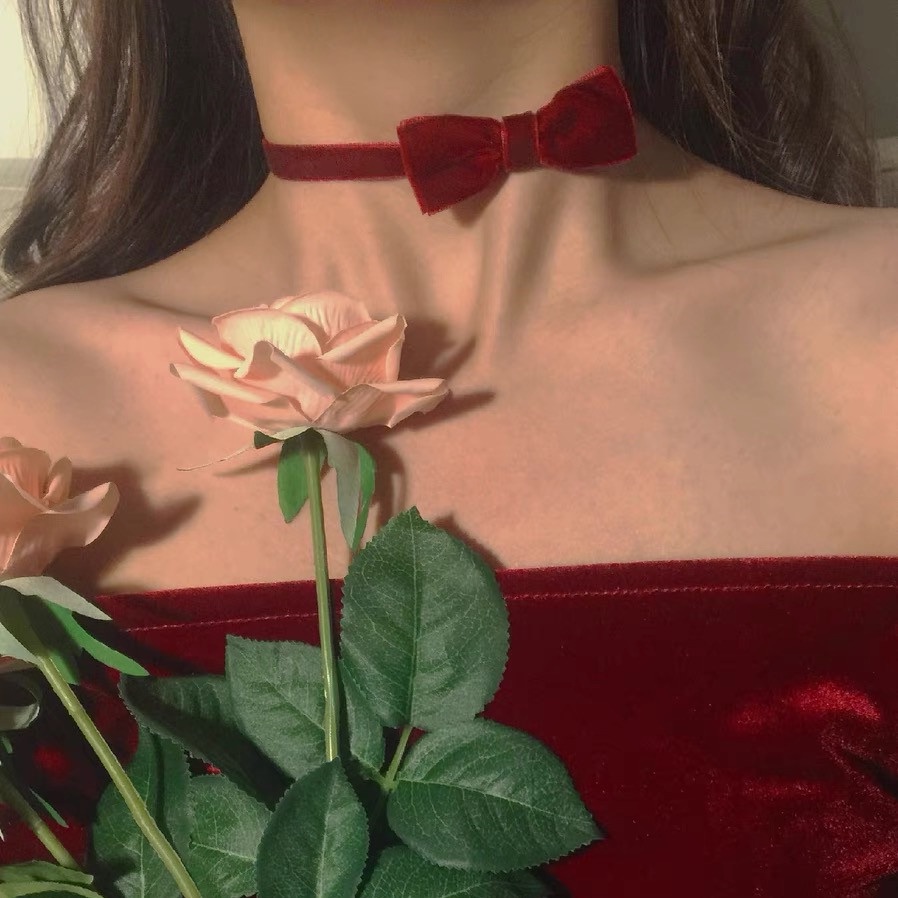 【JIHE】Vòng Cổ choker Màu Đỏ Rượu Vang Thiết Kế Đơn Giản Thời Trang