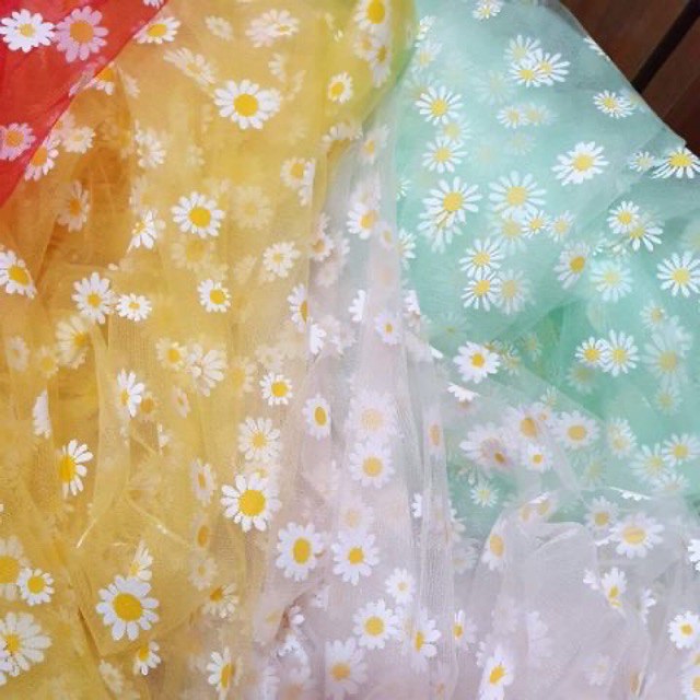 [Bán sỉ] Vải voan lưới hoa cúc Hàng loại 1 may scrunchies, khăn bandana, turban, DIY
