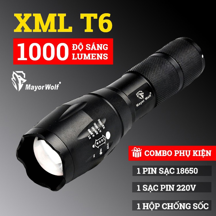 [CAM KẾT SIÊU SÁNG] Đèn pin siêu sáng S016 Mayor Wolf chống nước, sạc siêu bền FULL HỘP