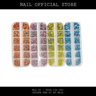 Đá chân keo lưới khay mix size 12 ô 1440 viên , đá đính móng trang trí nail gắn tay chân phụ kiện nhiều màu