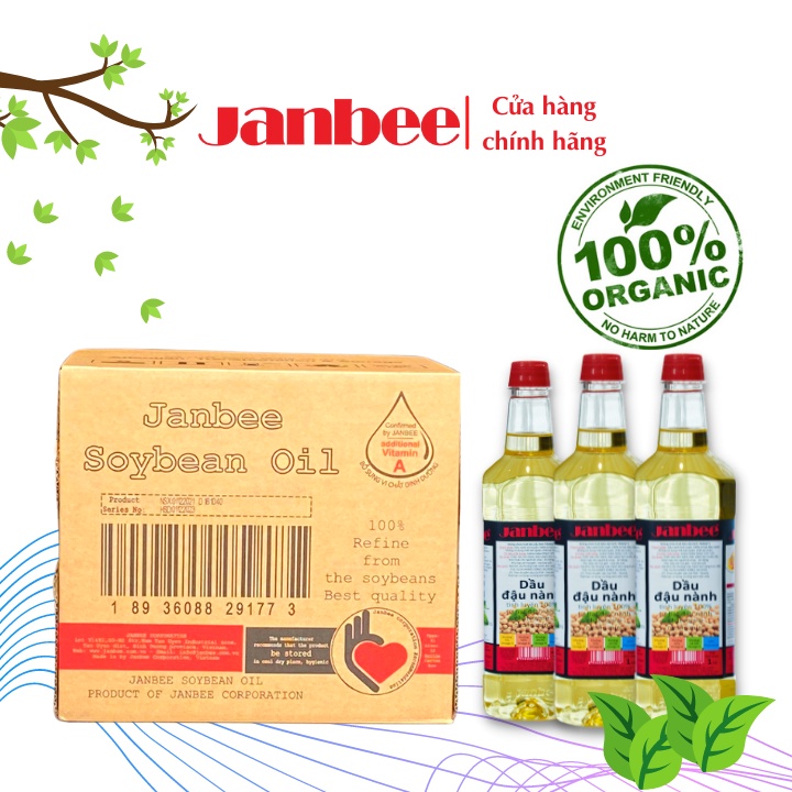 Thùng Dầu Đậu Nành Janbee 1L - 12 Chai