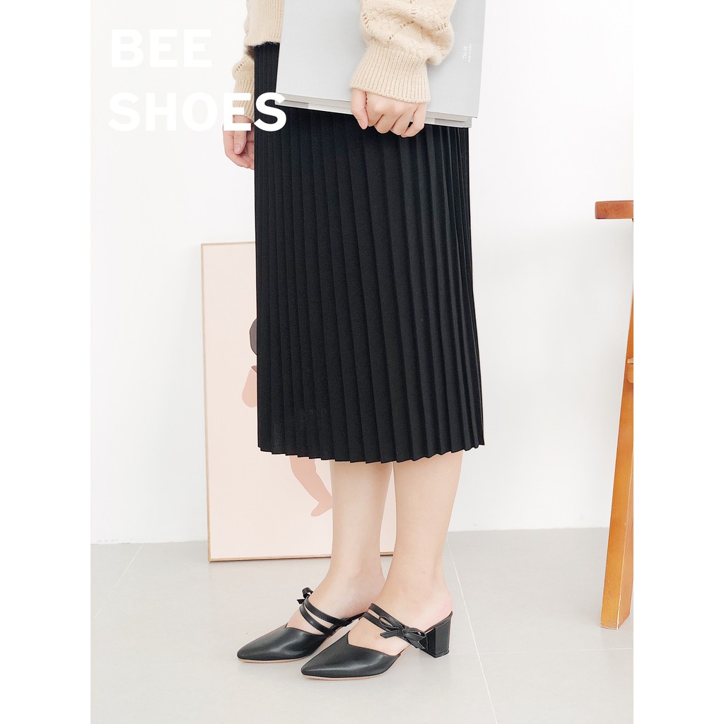 BEESHOES - GIÀY SỤC NỮ MŨI NHỌN CHẤT DA MỀM - SỤC NỮ ĐẾ MỀM CAO 3 PHÂN ĐIÊU SIÊU ÊM CHÂN SẴN MÀU ĐEN-BE-TRẮNG 201085