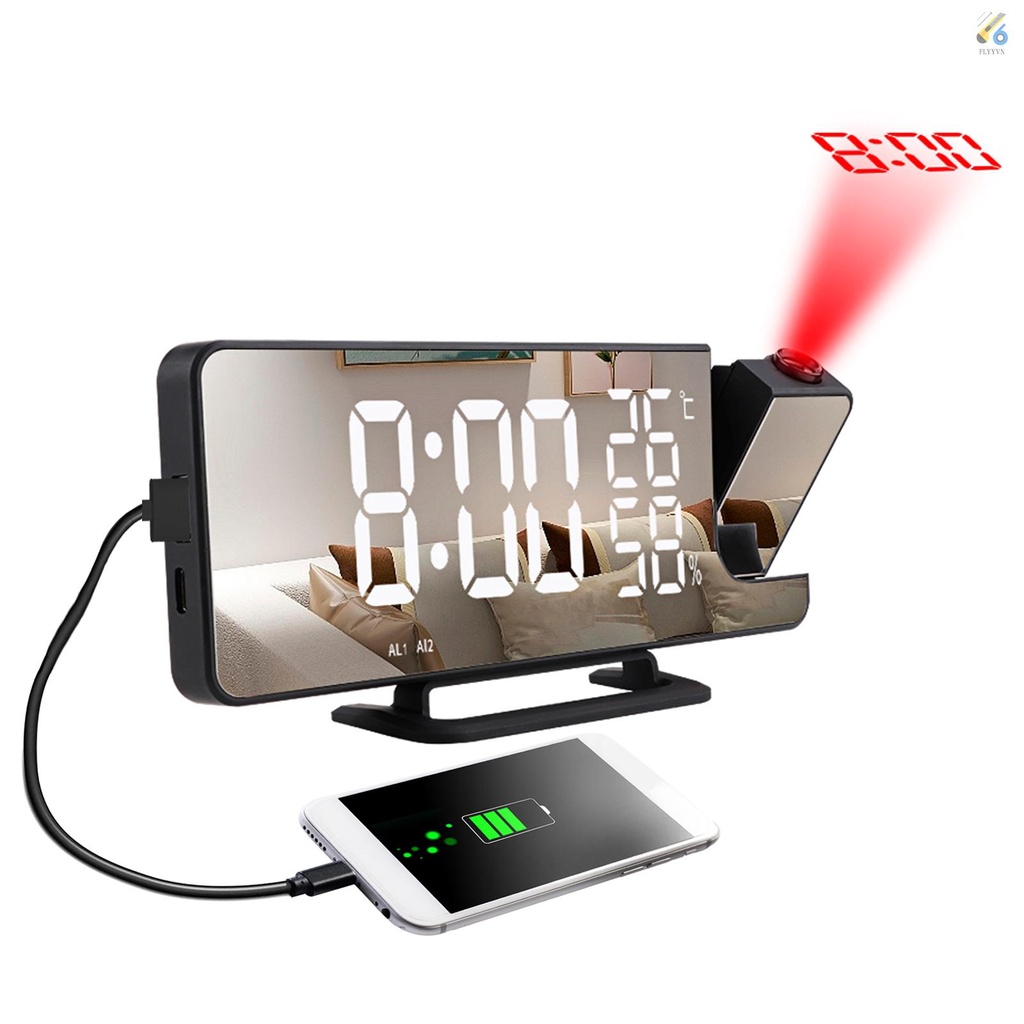 Bộ 2 Đồng Hồ Báo Thức Kỹ Thuật Số Đèn LED Mặt Gương Chiếu Trên Trần Nhà