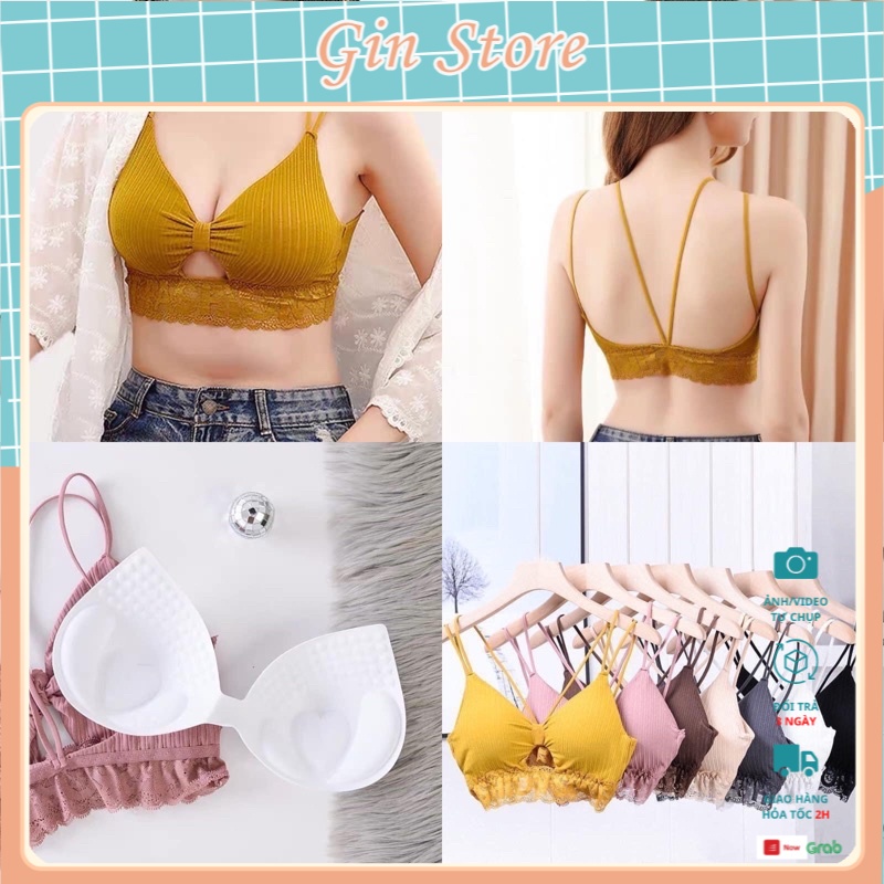ÁO BRA THẮT NƠ PHỐI VIỀN REN CAO CẤP. Free size 40-62kg