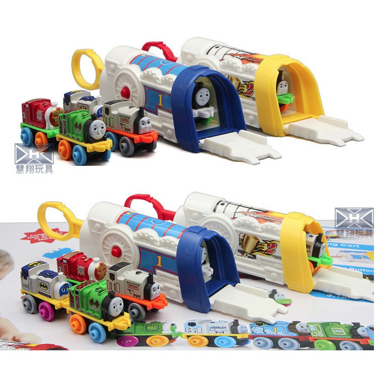 Tàu hỏa Thomas mini bằng sắt bộ gồm 1 nhà đẩy và 4 xe mô hình mini đồ chơi trẻ em