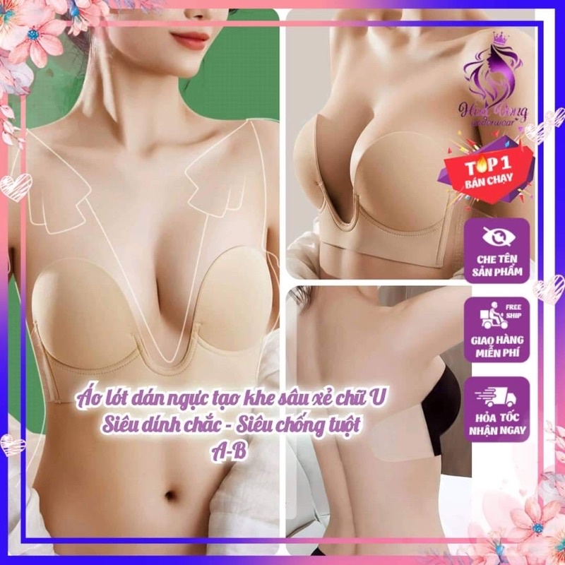 Áo lót quây không dây dán ngực xẻ sâu chữ U siêu chống tuột siêu nâng ngực tạo khe,mặc đầm xẻ cổ, hở lưng hở vai