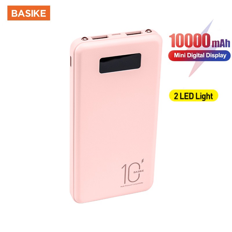 Sạc Dự Phòng Basike Bsk-pt69p Dung Lượng 10000mah Hai Cổng USB Màn Hình Hiển Thị Có Đèn Kèm Cáp Sạc