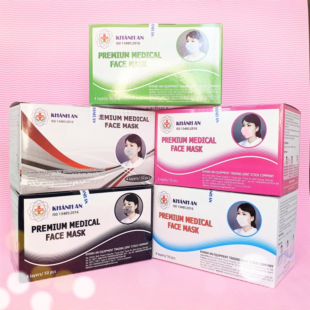 Khẩu trang Y tế cao cấp 4 lớp Khánh An - Hộp 50 cái (gồm 5 túi, mỗi túi 10 cái)