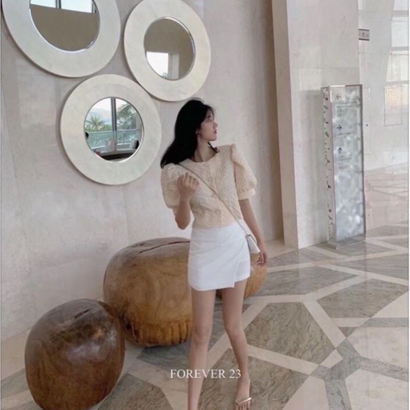 Áo croptop nữ DVT hàng VNXK, thiết kế tay phồng cao cấp, cổ tròn, chất liệu thoáng mát, dễ phối đồ A14 | BigBuy360 - bigbuy360.vn