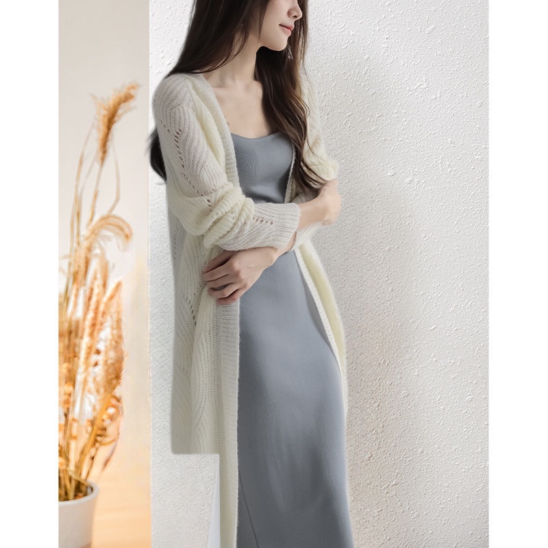 Áo Khoác Cardigan Dệt Kim Dáng Rộng Màu Xanh Lá Phong Cách Pháp Thời Trang Mùa Hè Chống Nắng Cho Nữ