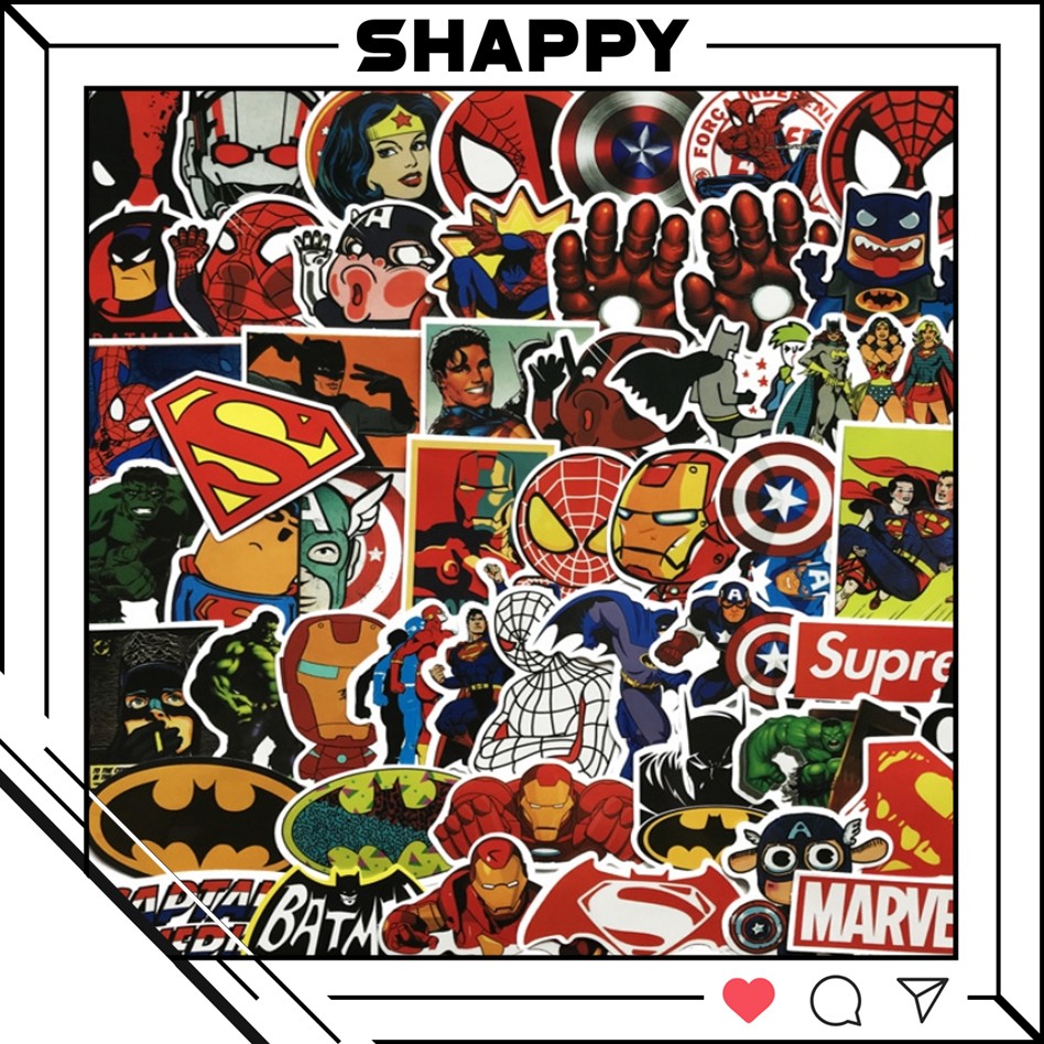 Sticker Dán Siêu Anh Hùng PVC Chống Thấm Nước | Dán Laptop - Dán Nón Bảo Hiểm - Dán Xe - Dán Vali [Shappy Shop]
