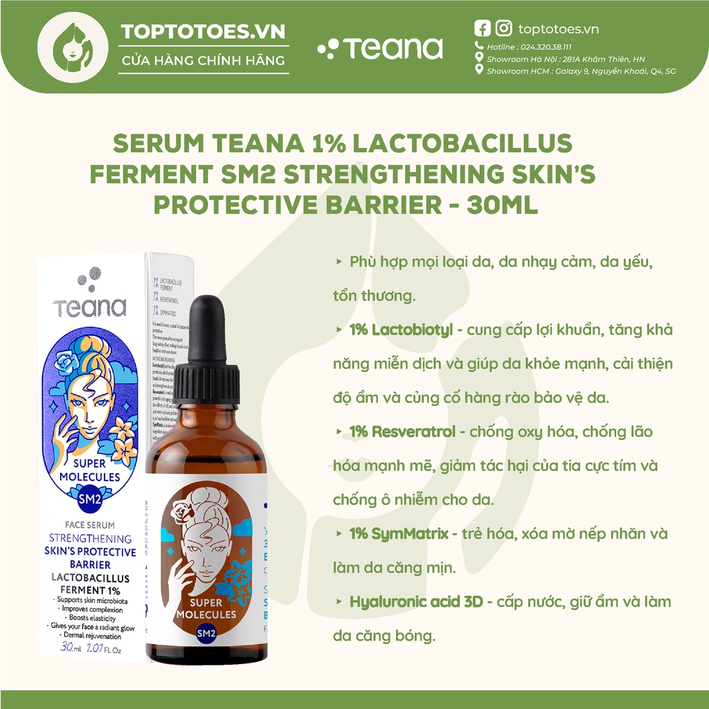 Serum Teana 1% Lactobacillus Ferment SM2 Super Molecules Strengthening Skin’s Protective Barrier phục hồi và tái tạo da