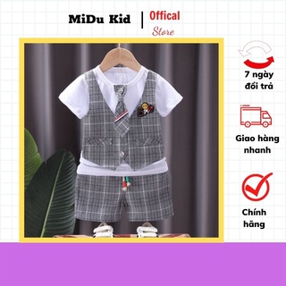 Bộ công tử có cà vạt MIDUKID quần áo trẻ em cho bé trai chất cotton cao cấp hàng VNXK
