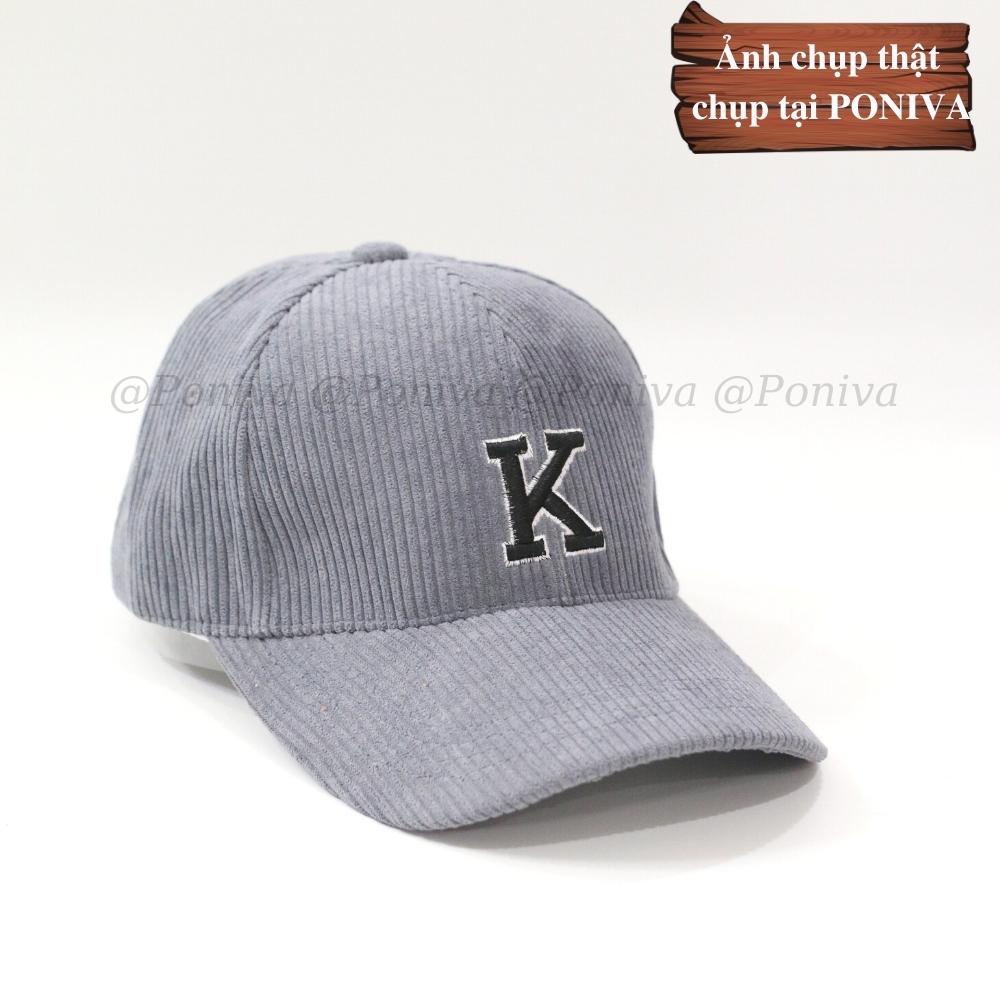Mũ lưỡi trai ❤️ Nón kết thêu chữ K chất nhung tăm form unisex K phong cách Ulzzang Thời trang PONIVA siêu hot