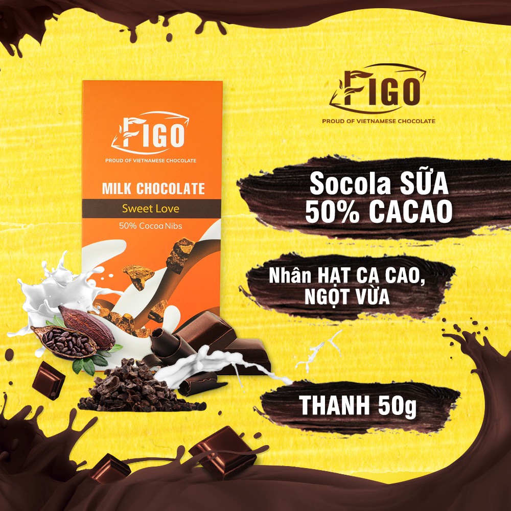 Thanh Kẹo Socola Sữa Cacao Hạt 50g- Đồ Ăn Vặt Yourshop