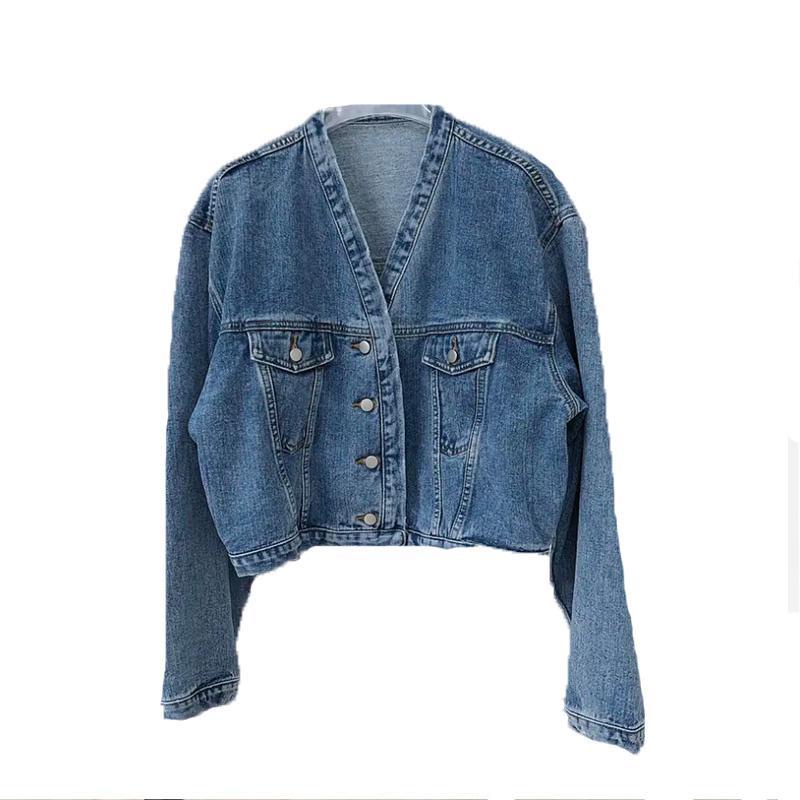 Áo khoác Denim cổ chữ V lưng cao phong cách retro Hong Kong | BigBuy360 - bigbuy360.vn