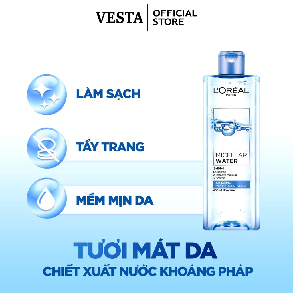 Nước Tẩy Trang Loreal 𝑭𝒓𝒆𝒆𝒔𝒉𝒊𝒑 Nước Tẩy Trang L'Oreal Paris 3 In 1 Micellar Water 95ml