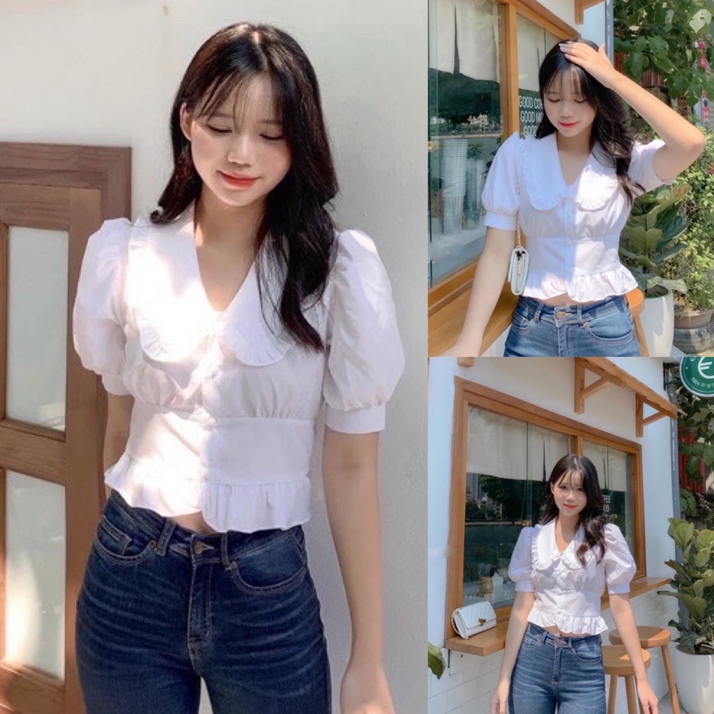 Áo sơ mi kiểu cộc tay cổ bèo phong cách trẻ trung kiểu dáng hàn quốc A251 SUTANO