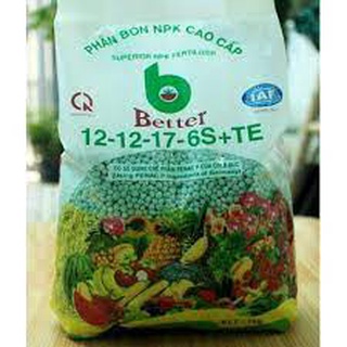 Phân bón gốc NPK Better xanh cao cấp 12-12-17 + 6S + TE 1KG - phân bón npk màu xanh thúc ra hoa, tạo nụ, nuôi trái