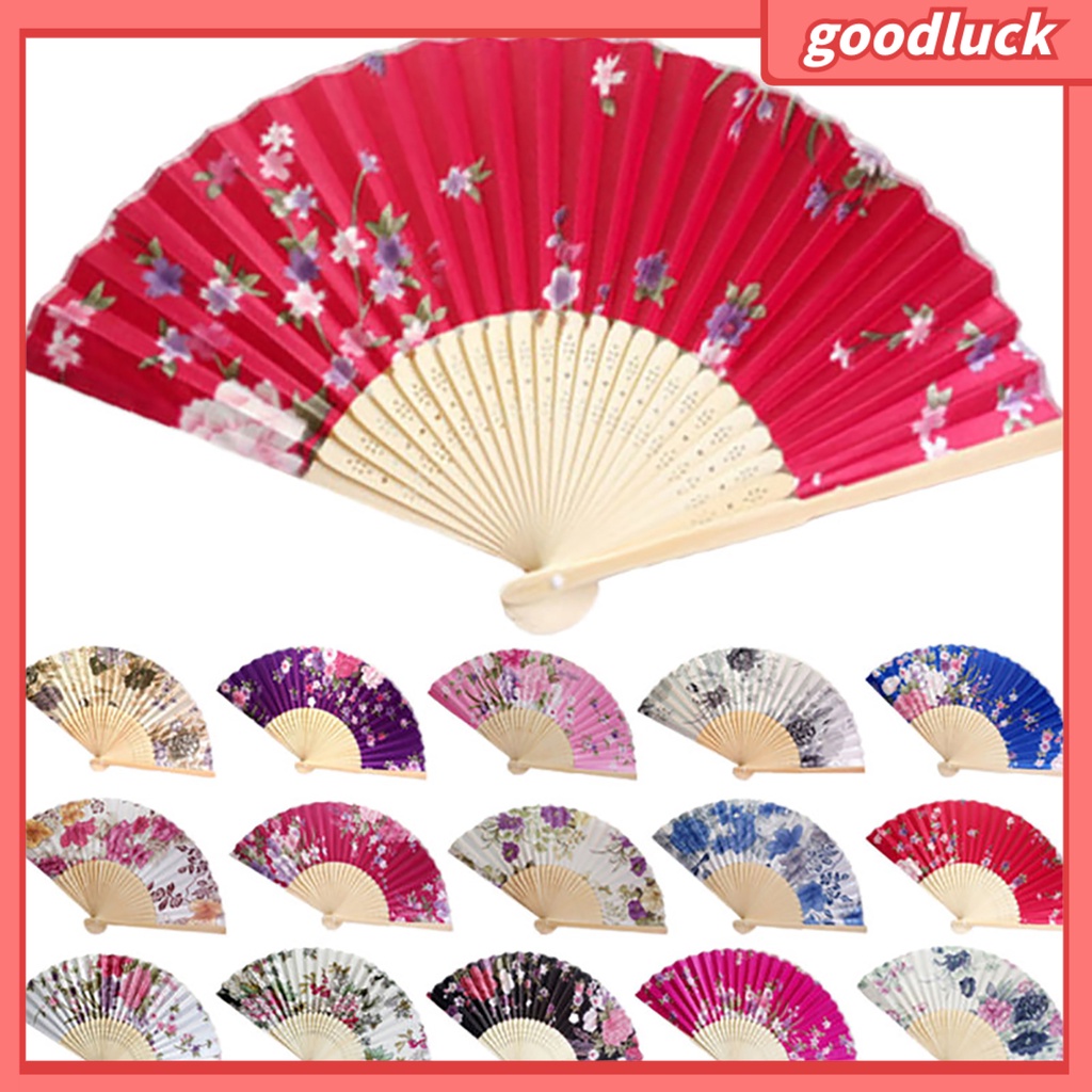Quạt Xếp Cầm Tay Bằng Vải Satin Họa Tiết Hoa Trang Trí Tường
