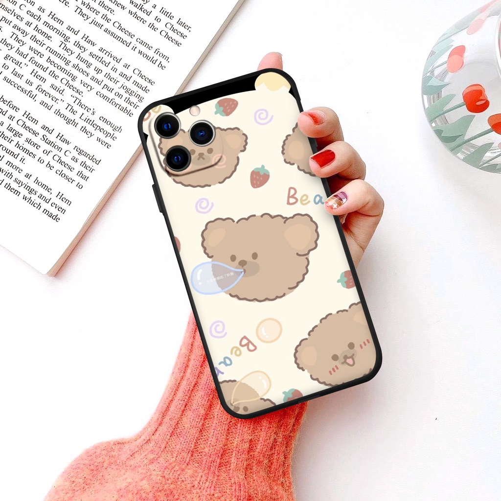 Ốp lưng iphone Bear brown,pink viền vuông đẹp mềm ốp iphone chống sốc bảo vệ camera13pro/6/6s/7/8/plus/11pro/12pro/x/xs
