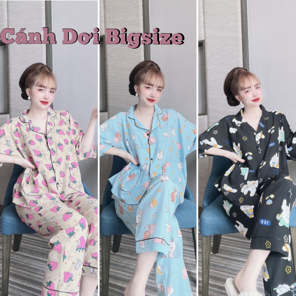 [ BIGSIZE 40-100kg] Đồ Bộ Dài Cánh Dơi Lụa Nhật Cao Cấp Mặc Nhà Cho Nàng Múp