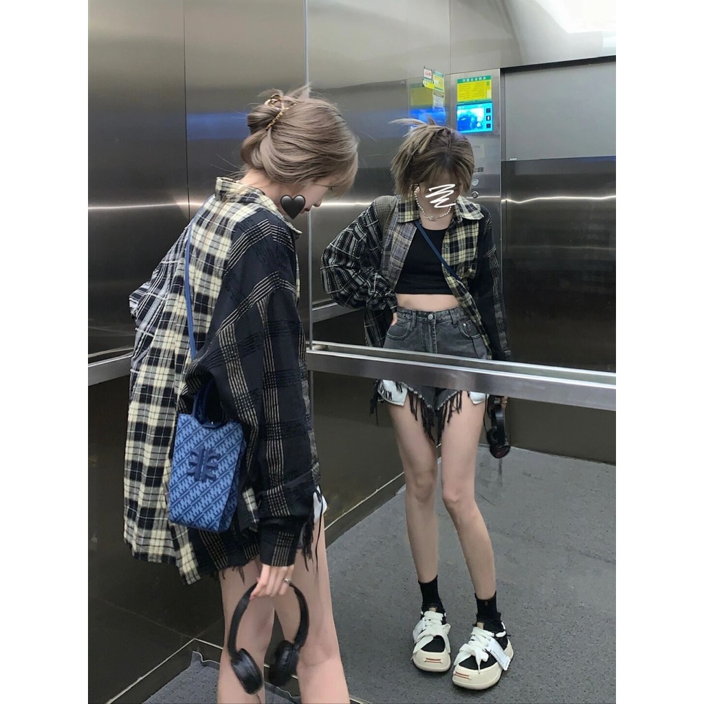 Áo sơ mi ZHELIHANGFEI tay dài dáng rộng chống nắng phong cách Mỹ cổ điển thời trang