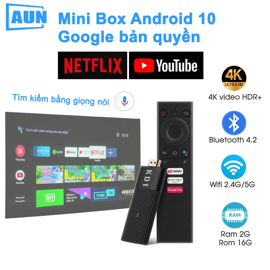 [BẢN QUYỀN GOOGLE  ATV ] Androi Tivi Box mini Stick - Android ATV10 - dùng cho máy chiếu, tivi- cấu hình mạnh mẽ