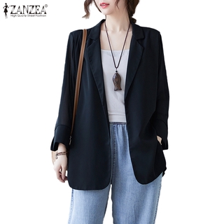 Áo vest ZANZEA cho nữ tay dài cổ bẻ màu trơn thời trang