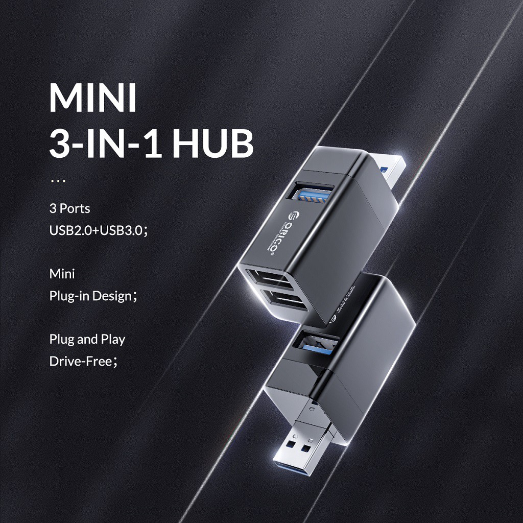 Hub USB Orico MINI-U32 | Bộ chia 3 cổng USB-A 3.0 2.0 5Gbps Cho Laptop, Máy tính PC, Macbook, iMac