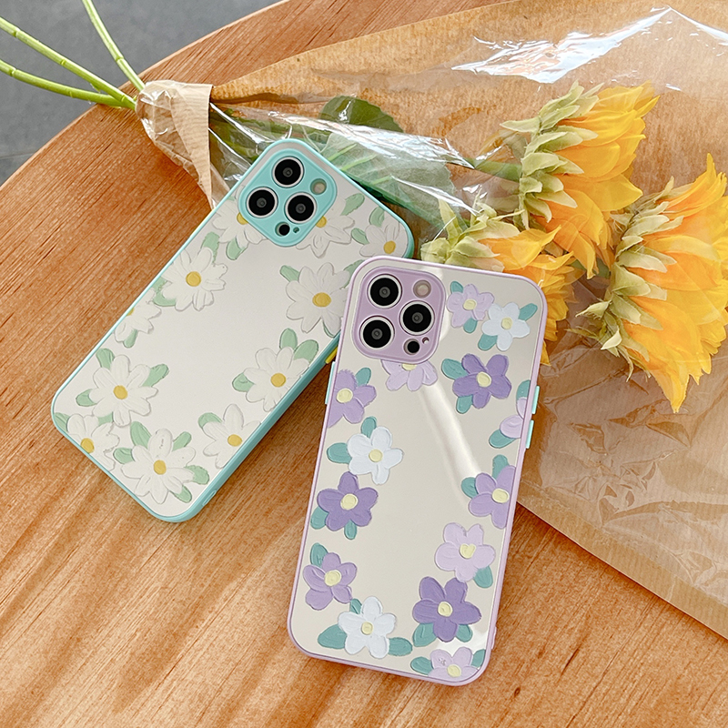 Fresh style oil painting flowers mirror camera protection, anti-fall phone case For iPhone 12 Pro Max 12Pro 12 Mini iPhone SE2020 11Pro Max 11Pro 11 iX XR XS Max 7 8 Plus Full Coverage case