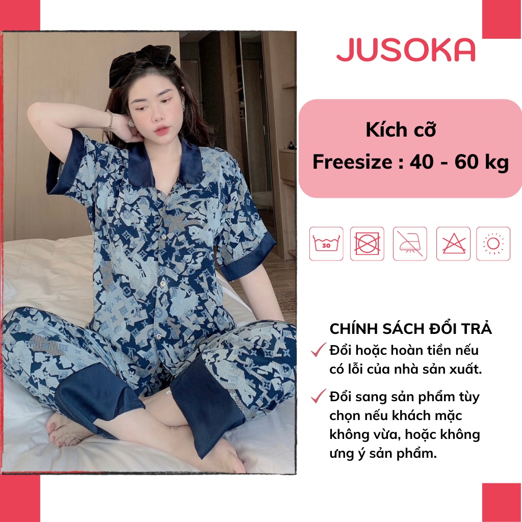 Đồ bộ nữ pijama lụa ngủ tiểu thư mặc nhà tay ngắn quần dài dễ thương JUSOKA