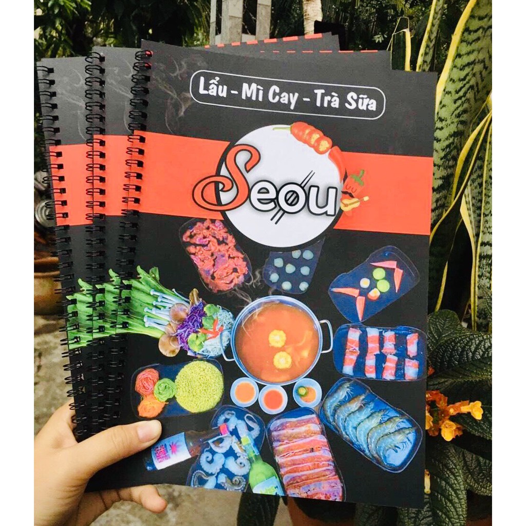 IN 3 CUỐN MENU GIẤY NHỰA LÒ XO CHỈ 910.000đ /  / KT KHỔ A4