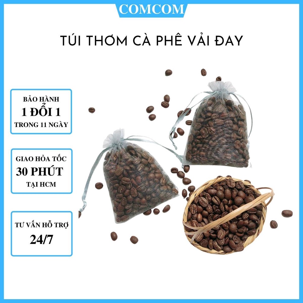 Túi thơm cà phê đẹp rẻ 100% hạt nguyên chất khối lượng 30gram, 50gram khử mùi tủ lạnh, ôtô, tủ, văn phòng làm việc