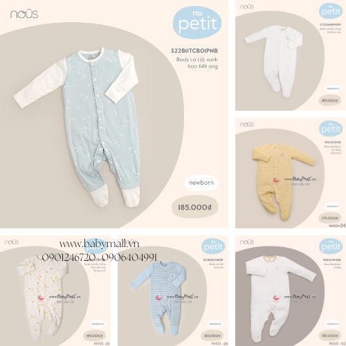 NOUS Body liền cài giữa cho bé size Newborn NU022